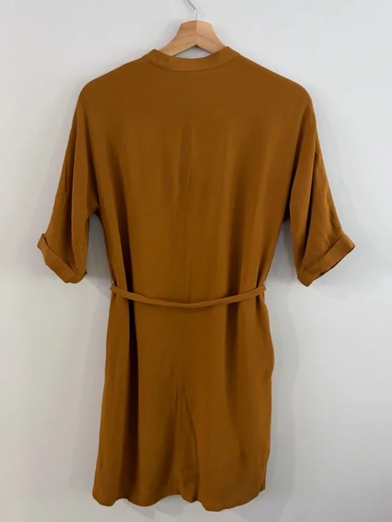 Frank & Oak Rust-Toned Button-Front Mini Dress with Tie Waist - Picture 2 of 3
